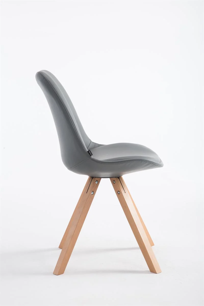 Chaise de cuisine salle à manger scandinave assise en PVC gris 4 pieds en bois forme carré clair 10_0003408