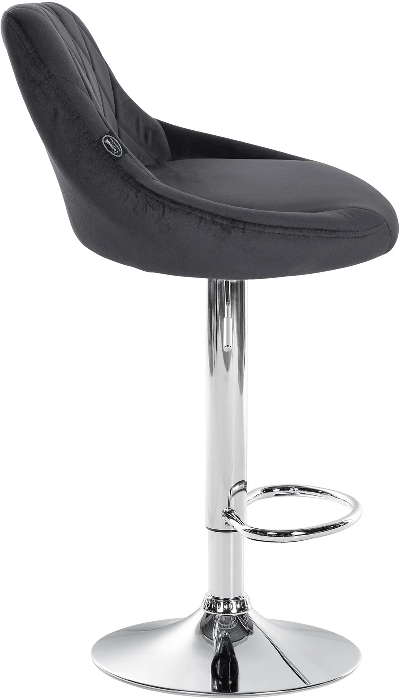 Set de 2 tabourets de bar coutures décoratives losanges assise en velours gris foncé et cadre en métal chromé TDB10770