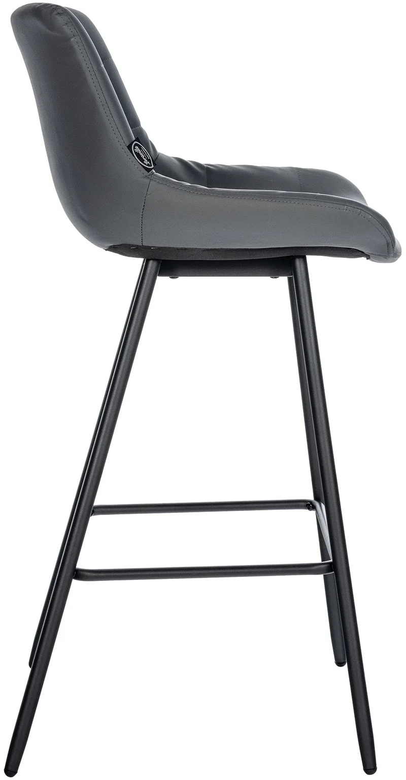 Tabouret de bar x1 avec repose-pieds revêtement en PVC gris piètement à quatre pieds en métal noir 10_0005456
