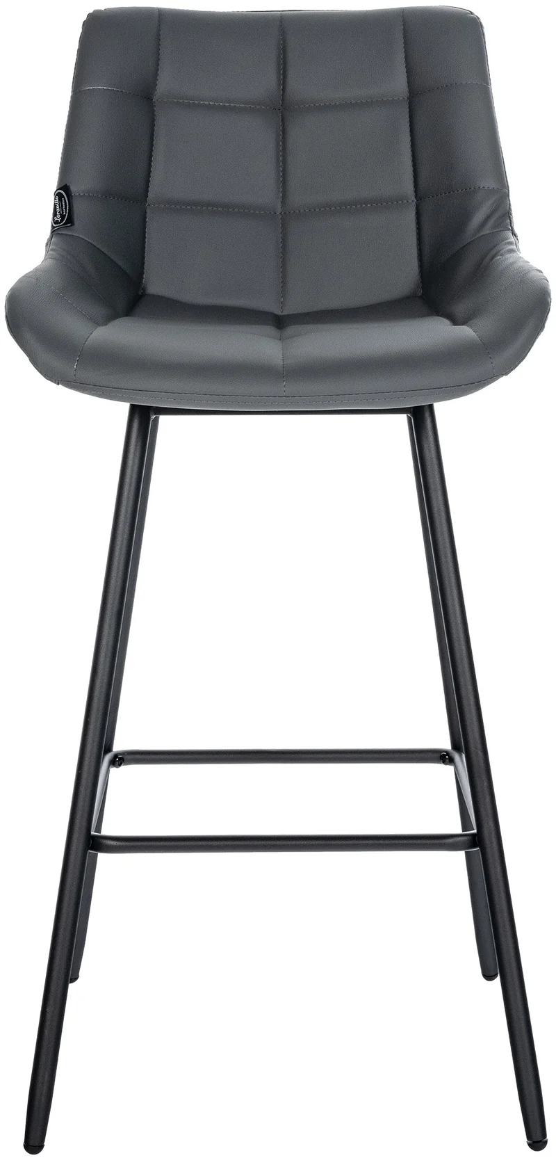 Tabouret de bar x1 avec repose-pieds revêtement en PVC gris piètement à quatre pieds en métal noir 10_0005456