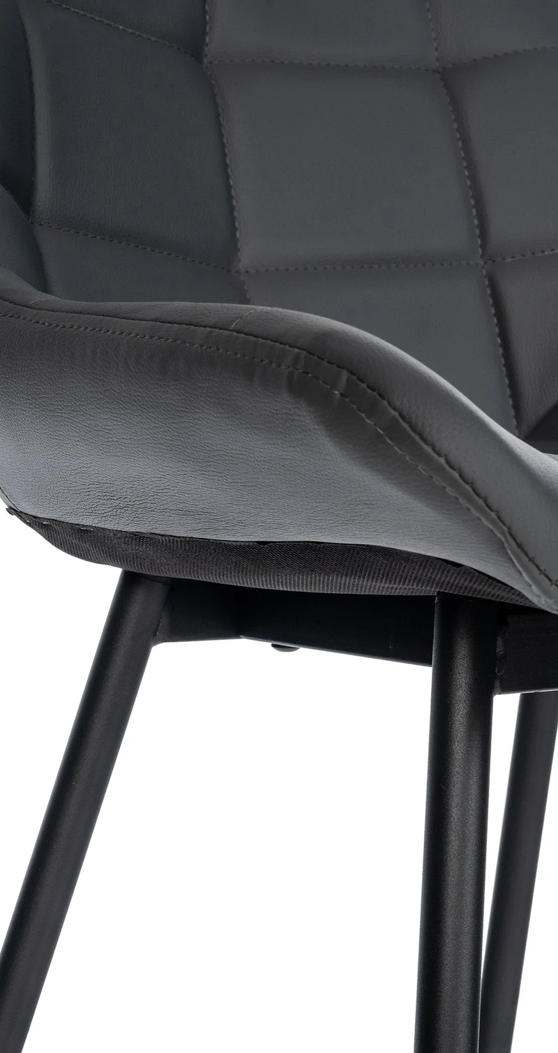 Tabouret de bar x1 avec repose-pieds revêtement en PVC gris piètement à quatre pieds en métal noir 10_0005456