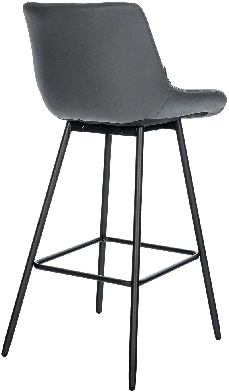 Tabouret de bar x1 avec repose-pieds revêtement en PVC gris piètement à quatre pieds en métal noir 10_0005456