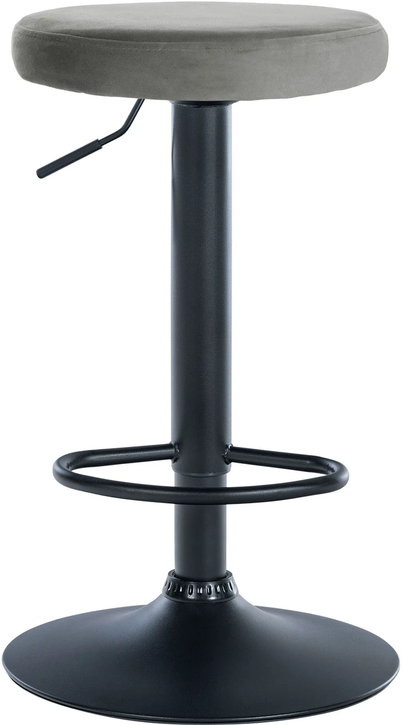 Tabouret de bar x1 design simple hauteur réglable revêtement en velours gris pieds en métal noir 10_0005353
