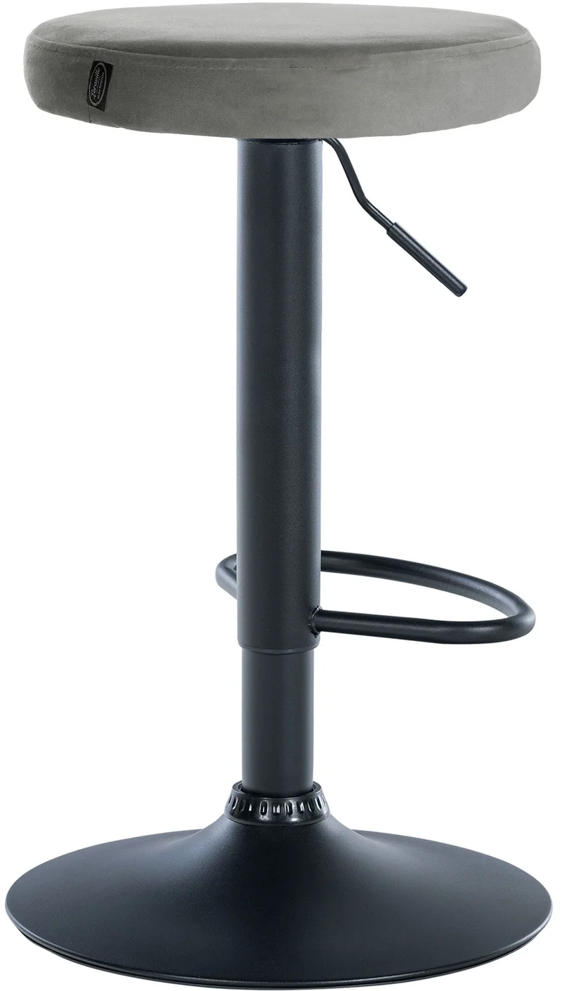 Tabouret de bar x1 design simple hauteur réglable revêtement en velours gris pieds en métal noir 10_0005353