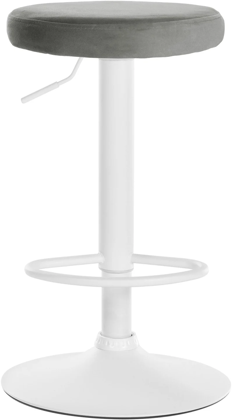 Tabouret de bar x1 design simple hauteur réglable revêtement en velours gris pieds en métal blanc 10_0005357
