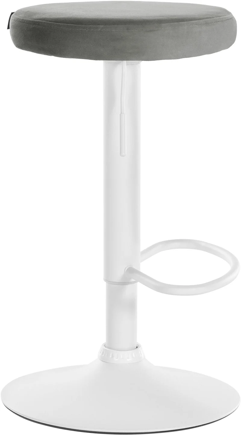 Tabouret de bar x1 design simple hauteur réglable revêtement en velours gris pieds en métal blanc 10_0005357