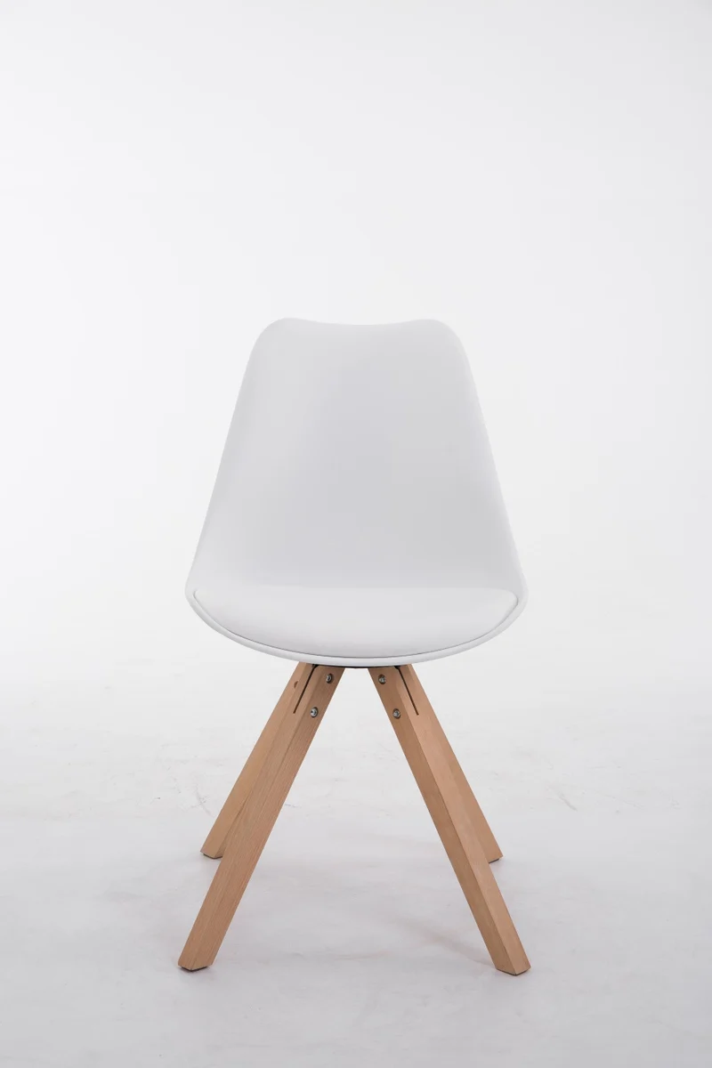 Chaise de salle à manger design scandinave en PVC blanc et pieds en bois clair forme carré 10_0003427
