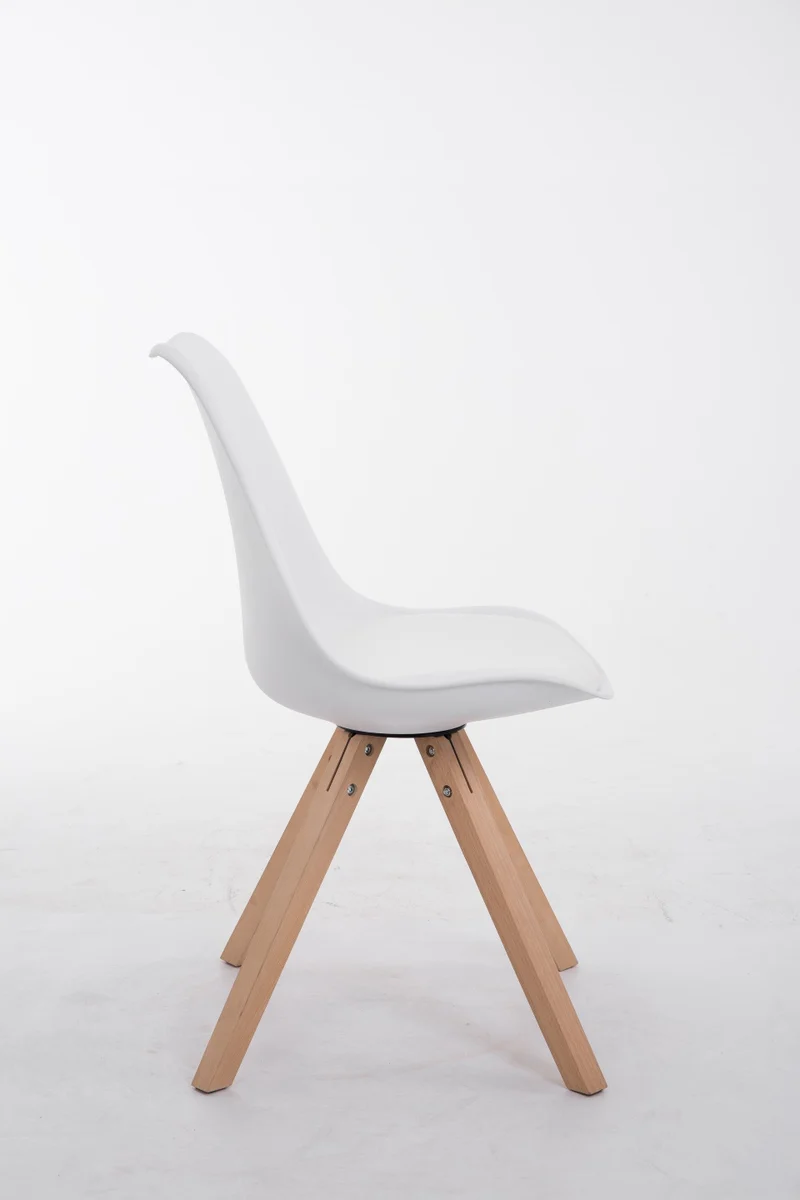 Chaise de salle à manger design scandinave en PVC blanc et pieds en bois clair forme carré 10_0003427