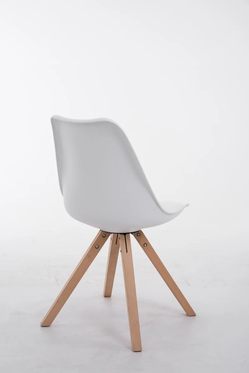 Chaise de salle à manger design scandinave en PVC blanc et pieds en bois clair forme carré 10_0003427