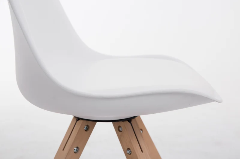 Chaise de salle à manger design scandinave en PVC blanc et pieds en bois clair forme carré 10_0003427