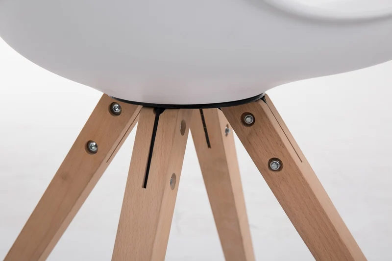 Chaise de salle à manger design scandinave en PVC blanc et pieds en bois clair forme carré 10_0003427