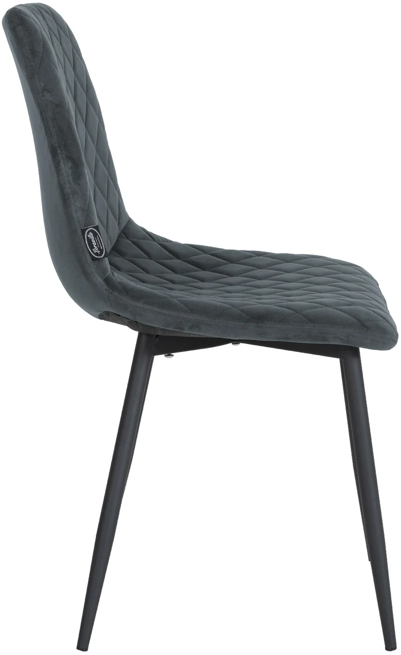 Lot de 4 chaises de salle à manger en tissu velours gris foncé pieds métal noir couture losange CDS10420