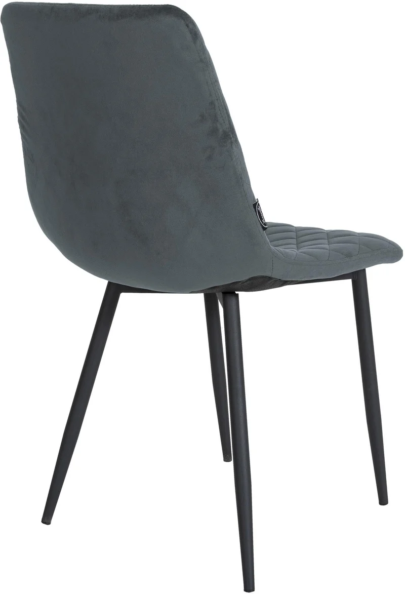 Lot de 4 chaises de salle à manger en tissu velours gris foncé pieds métal noir couture losange CDS10420