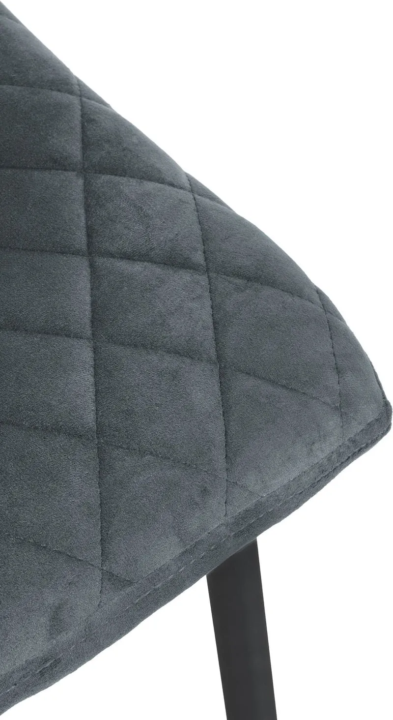 Lot de 4 chaises de salle à manger en tissu velours gris foncé pieds métal noir couture losange CDS10420
