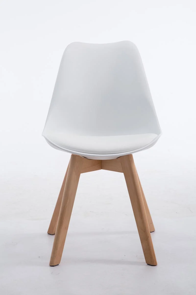 Chaise de salle à manger x1 design scandinave en PVC et plastique blanc et piètement à 4 pieds en bois clair 10_0003270