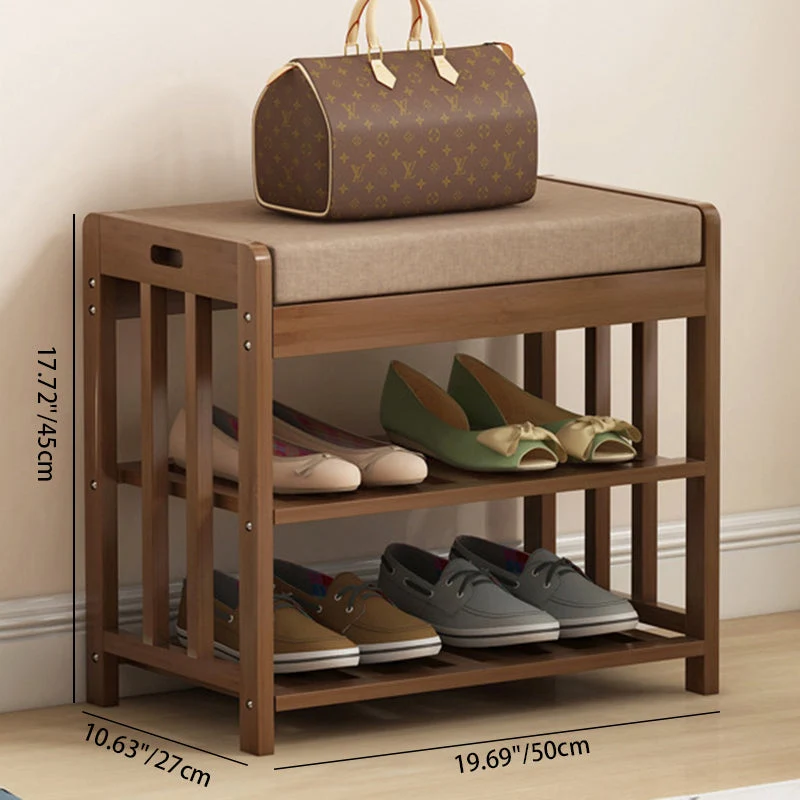 Modern Minimalist Rectangle Fabric Bamboo Rattan Shoe Storage 2-Shelf For Entryways