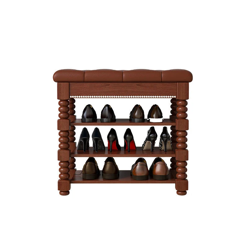 Contemporary Scandinavian Rectangular PU Leather Rubberwood Plywood Shoe Storage 3-Shelf For Entryways