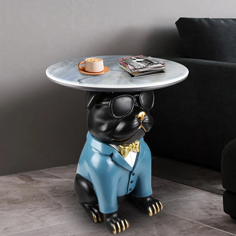 Contemporary Creative Bulldog Puppy Resin Artificial Stone End Table For Living Room