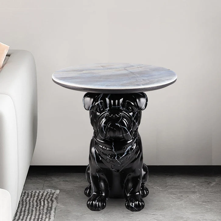 Contemporary Creative Bulldog Puppy Resin Artificial Stone End Table For Living Room