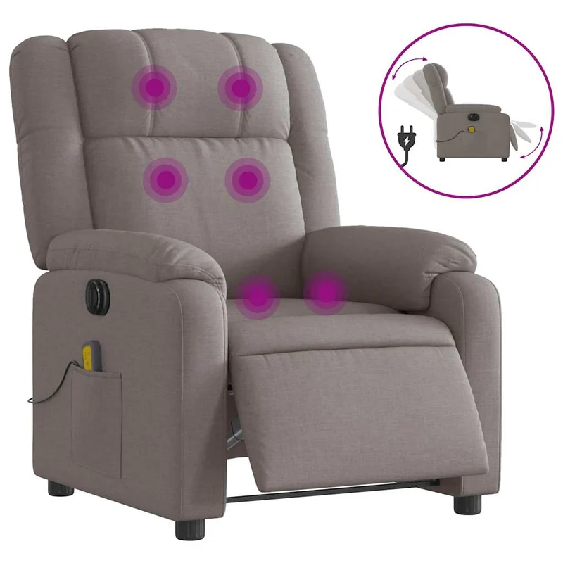 Fauteuil de relaxation TV fonction massage inclinable électrique 6 points de massage en tissu taupe DEC027268