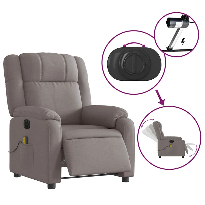 Fauteuil de relaxation TV fonction massage inclinable électrique 6 points de massage en tissu taupe DEC027268
