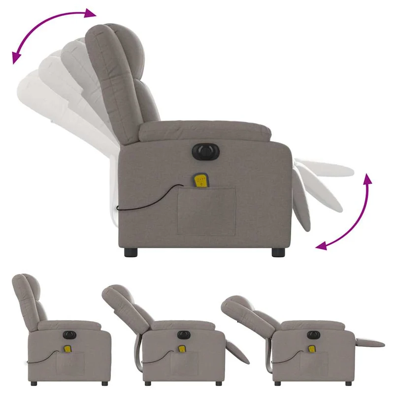 Fauteuil de relaxation TV fonction massage inclinable électrique 6 points de massage en tissu taupe DEC027268