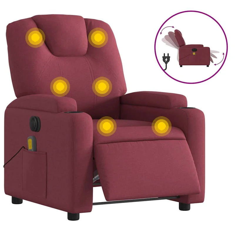 Fauteuil de relaxation TV fonction massage inclinable électrique 6 points de massage en tissu rouge bordeaux DEC027250