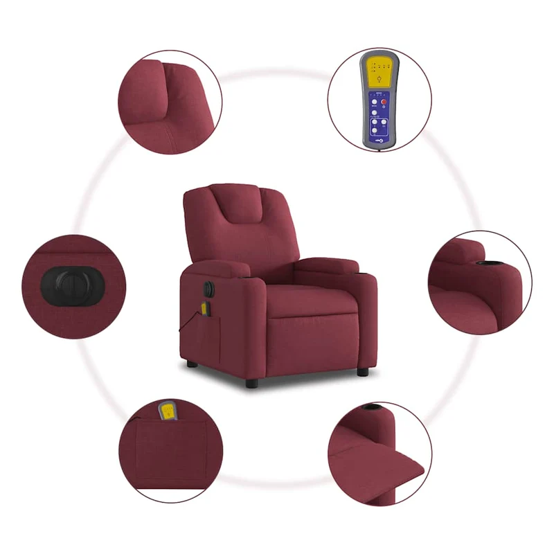 Fauteuil de relaxation TV fonction massage inclinable électrique 6 points de massage en tissu rouge bordeaux DEC027250
