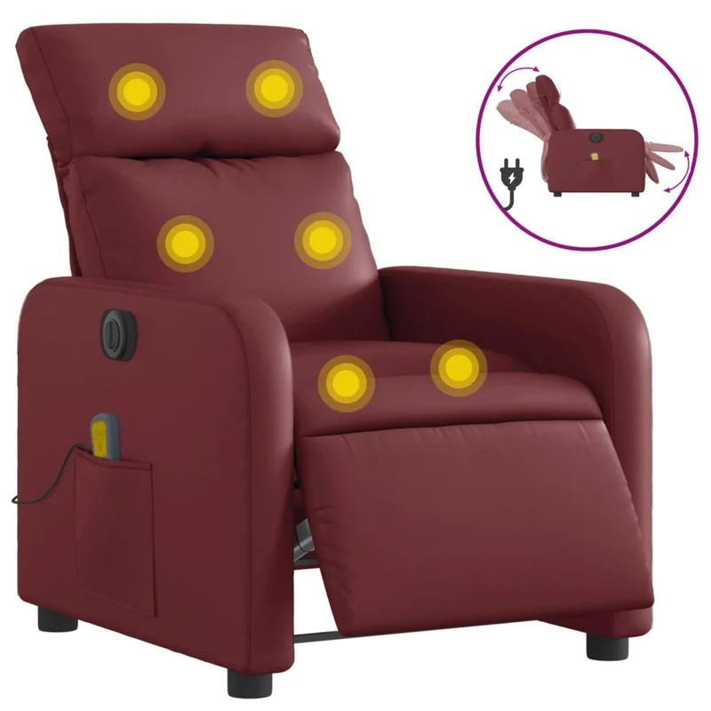 Fauteuil de relaxation TV fonction massage inclinable électrique 6 points de massage en PVC rouge bordeaux DEC027240