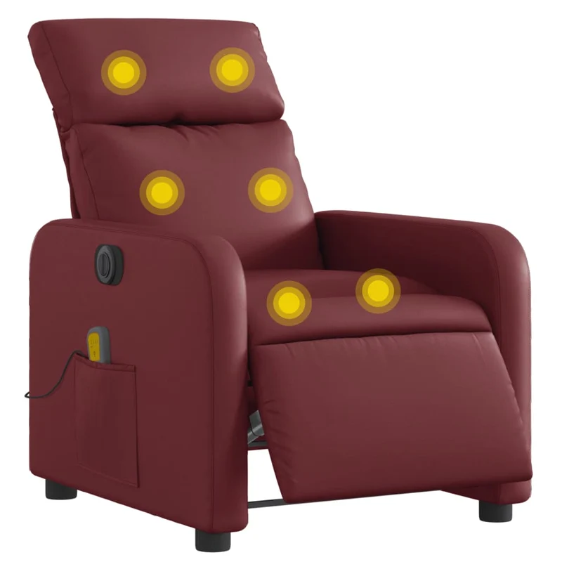 Fauteuil de relaxation TV fonction massage inclinable électrique 6 points de massage en PVC rouge bordeaux DEC027240
