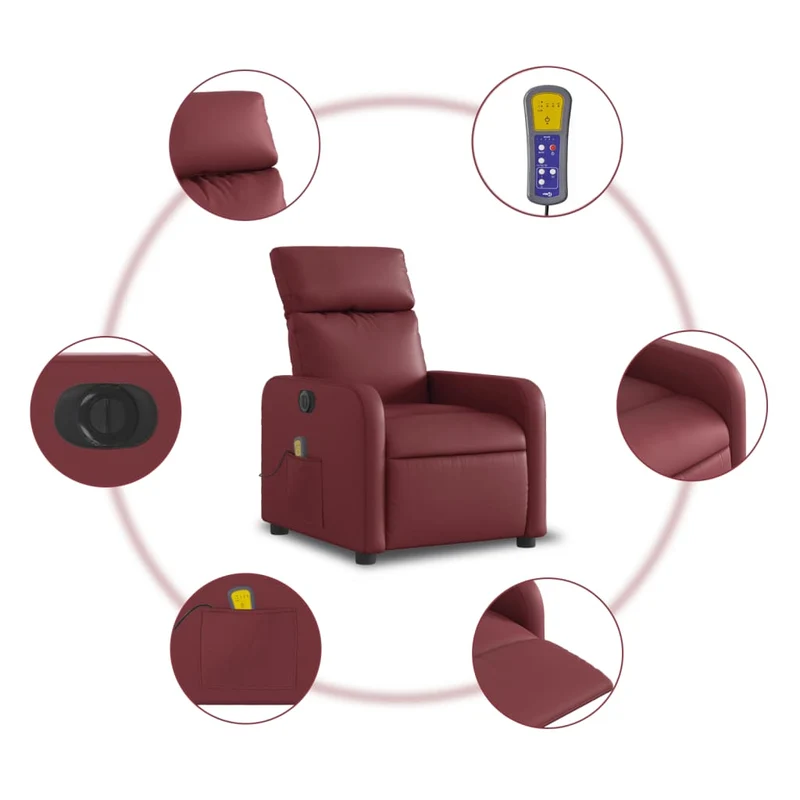 Fauteuil de relaxation TV fonction massage inclinable électrique 6 points de massage en PVC rouge bordeaux DEC027240