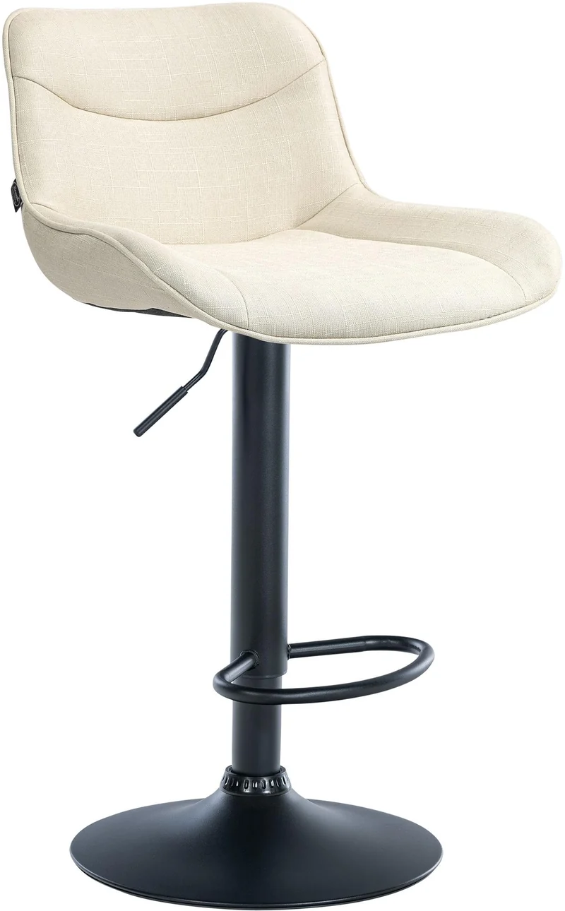 Tabouret de bar x1 pivotant forme ergonomique surpiqûres décoratives en tissu crème cadre en métal noir 10_0005766