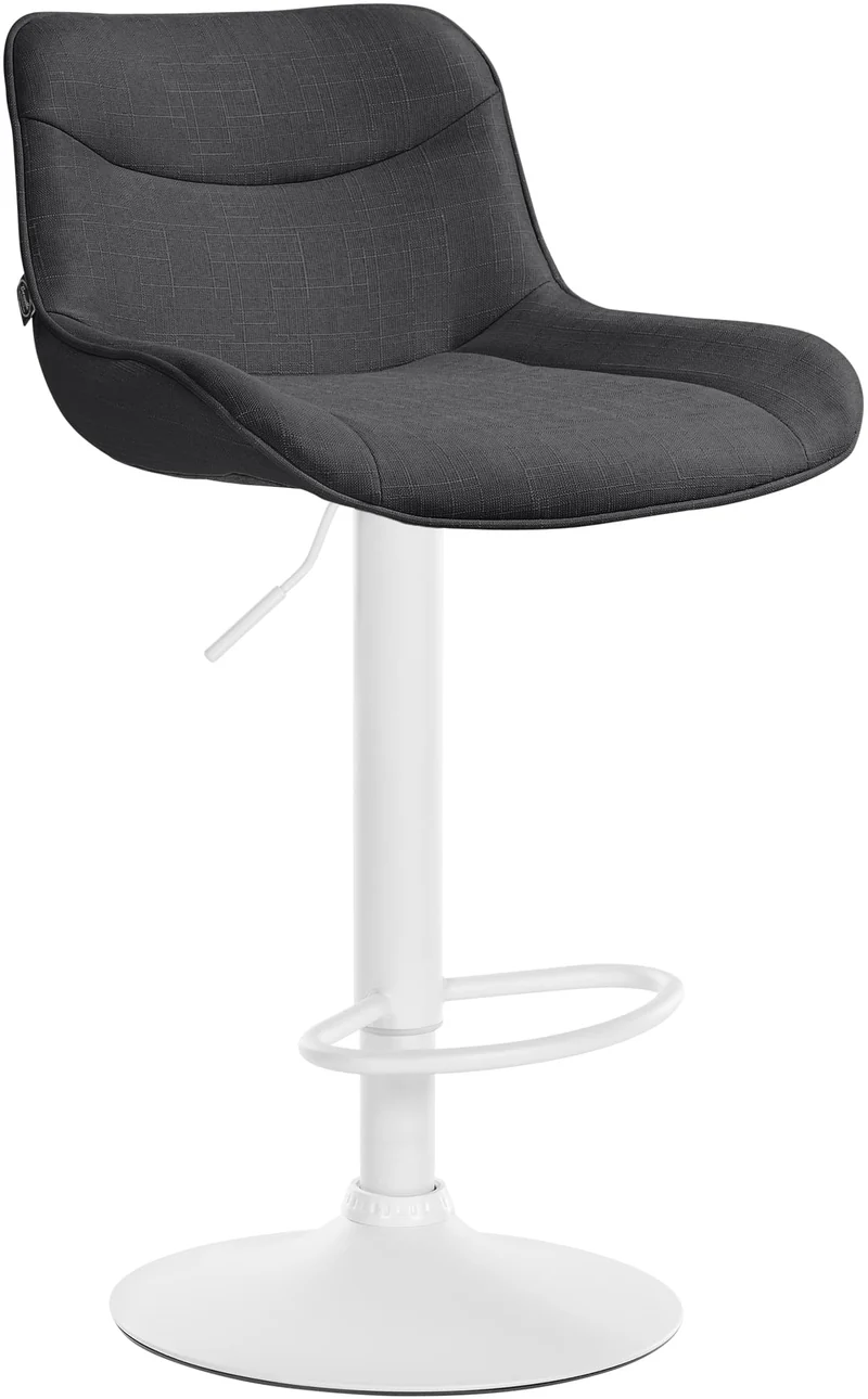 Tabouret de bar x1 pivotant forme ergonomique surpiqûres décoratives en tissu gris foncé cadre en métal blanc 10_0005764