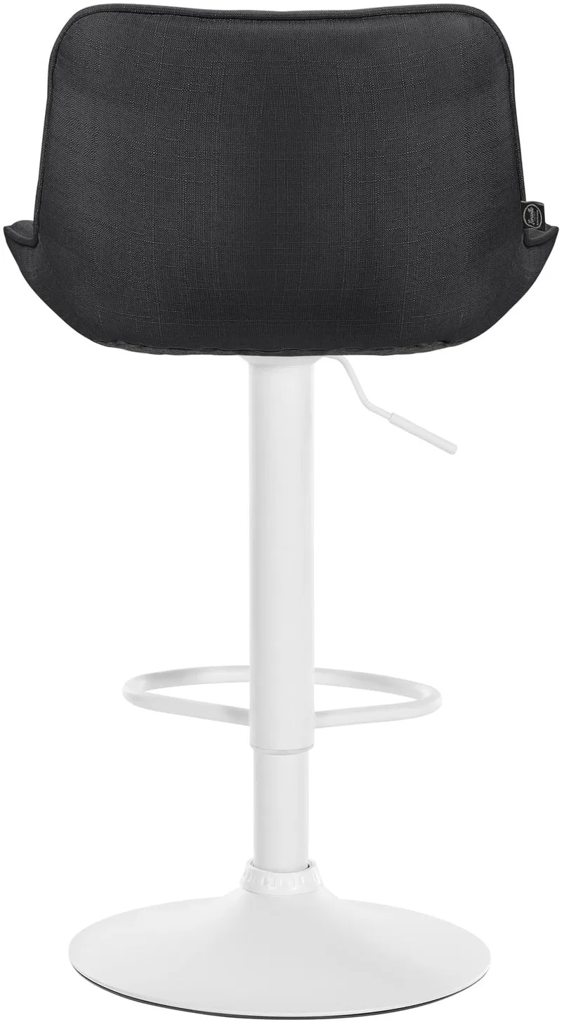 Tabouret de bar x1 pivotant forme ergonomique surpiqûres décoratives en tissu gris foncé cadre en métal blanc 10_0005764