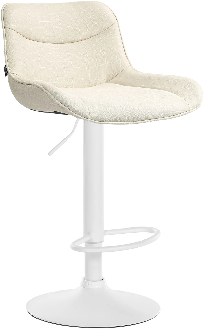 Tabouret de bar x1 pivotant forme ergonomique surpiqûres décoratives en tissu crème cadre en métal blanc 10_0005763