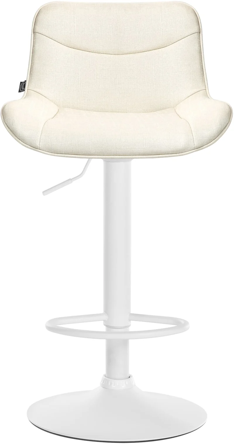 Tabouret de bar x1 pivotant forme ergonomique surpiqûres décoratives en tissu crème cadre en métal blanc 10_0005763