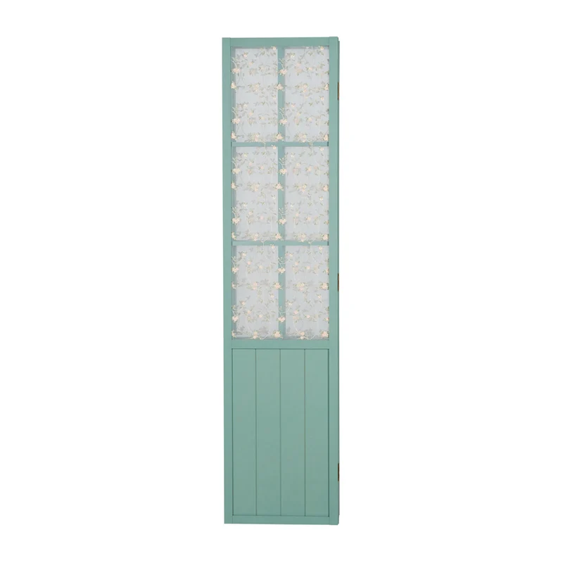 Paravent en 3 panneaux séparateur de pièce en bois turquoise et tissu floral 170x120 cm PAR06091