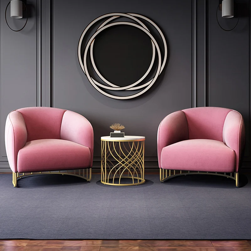 Contemporary Luxury Curved Velvet Upholstered Iron Accent Chair Backrest For Living Room