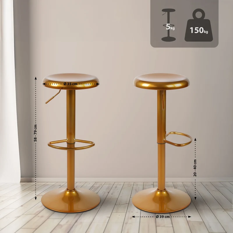 Tabouret de bar x1 hauteur réglable avec repose-pieds design moderne en métal doré 10_0005776