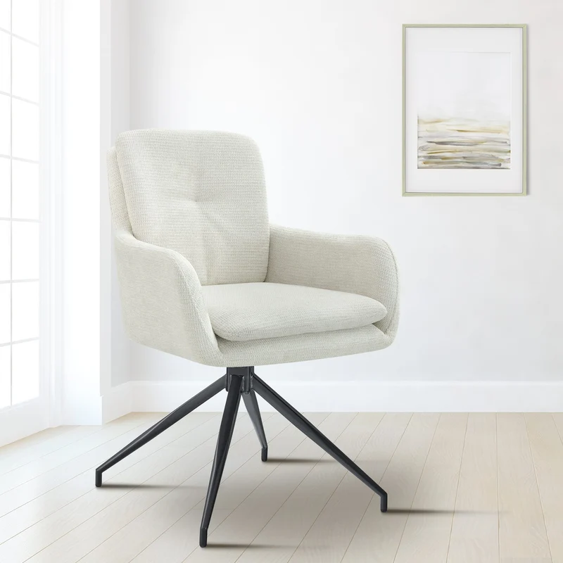 Lot de 2 chaises de salle à manger fonction pivotante confortable et moderne en tissu crème cadre métal 10_0005868