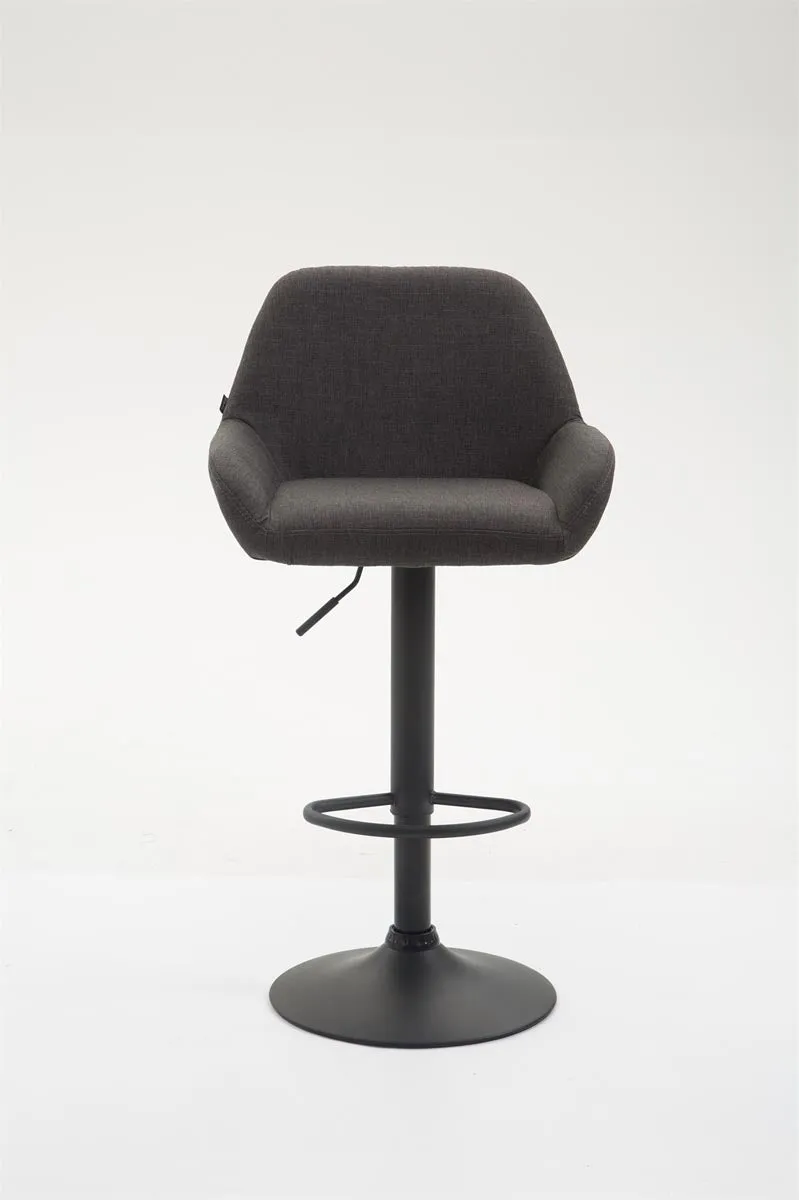 Tabouret de bar x1 repose-pieds en forme d'arc en métal noir assise en tissu gris foncé 10_0006098