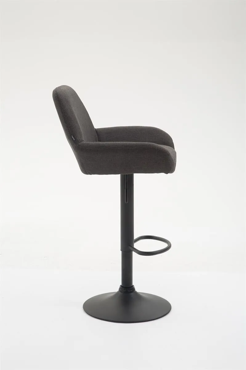 Tabouret de bar x1 repose-pieds en forme d'arc en métal noir assise en tissu gris foncé 10_0006098