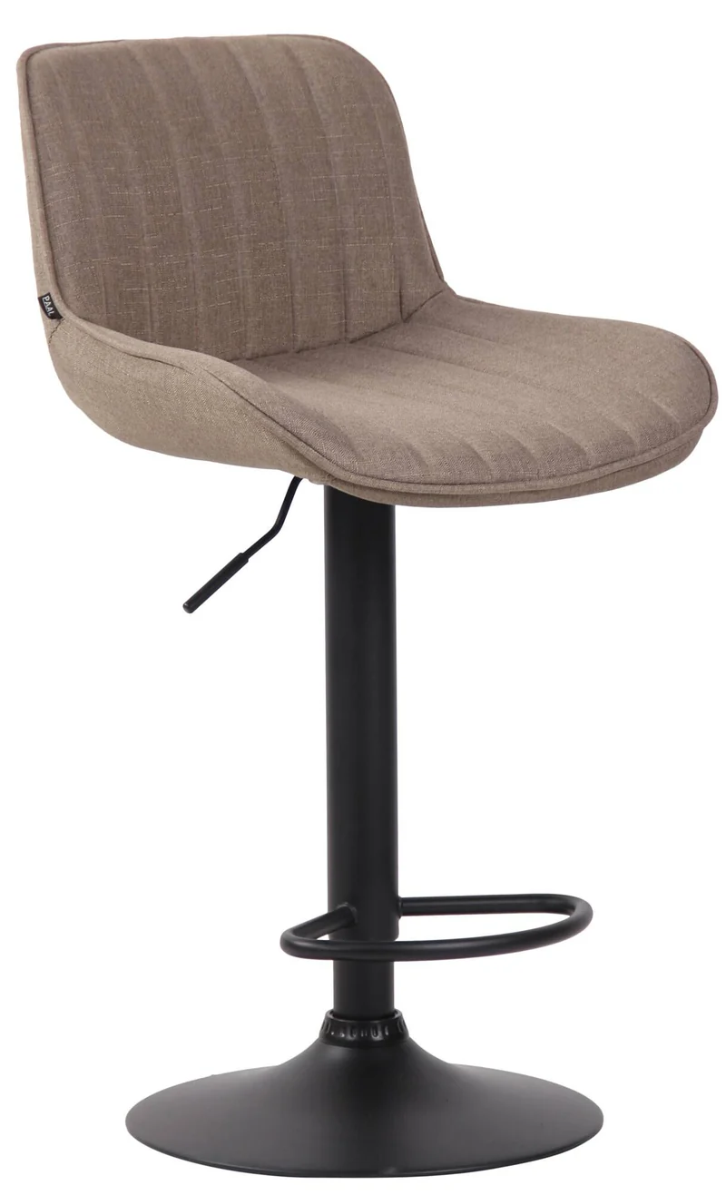 Lot de 2 tabourets de bar chaises haute en tissu taupe coutures verticales support en métal noir 10_0006665