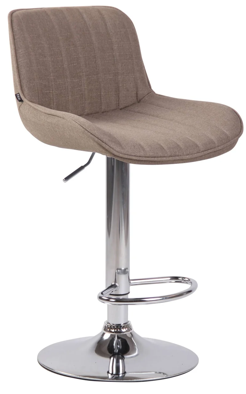Lot de 2 tabourets de bar chaises haute en tissu taupe coutures verticales support en métal chromé 10_0006664