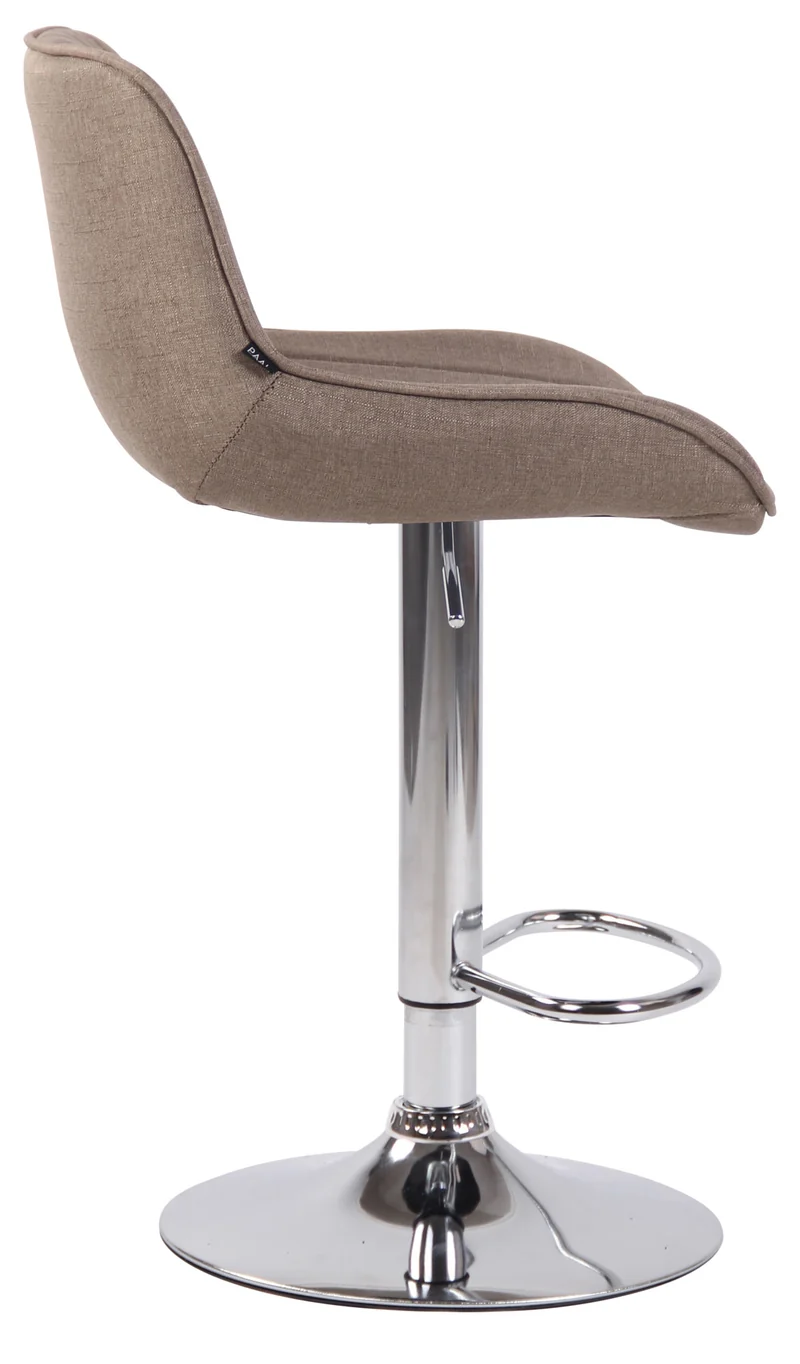 Tabouret de bar chaise haute x1 en tissu taupe coutures verticales support en métal chromé 10_0006347
