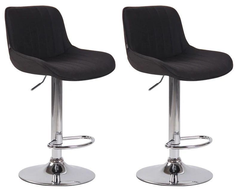 Lot de 2 tabourets de bar chaises haute en tissu noir coutures verticales support en métal chromé 10_0006243