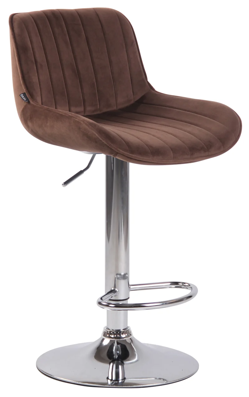 Tabouret de bar chaise haute x1 en tissu marron coutures verticales support en métal chromé 10_0005953