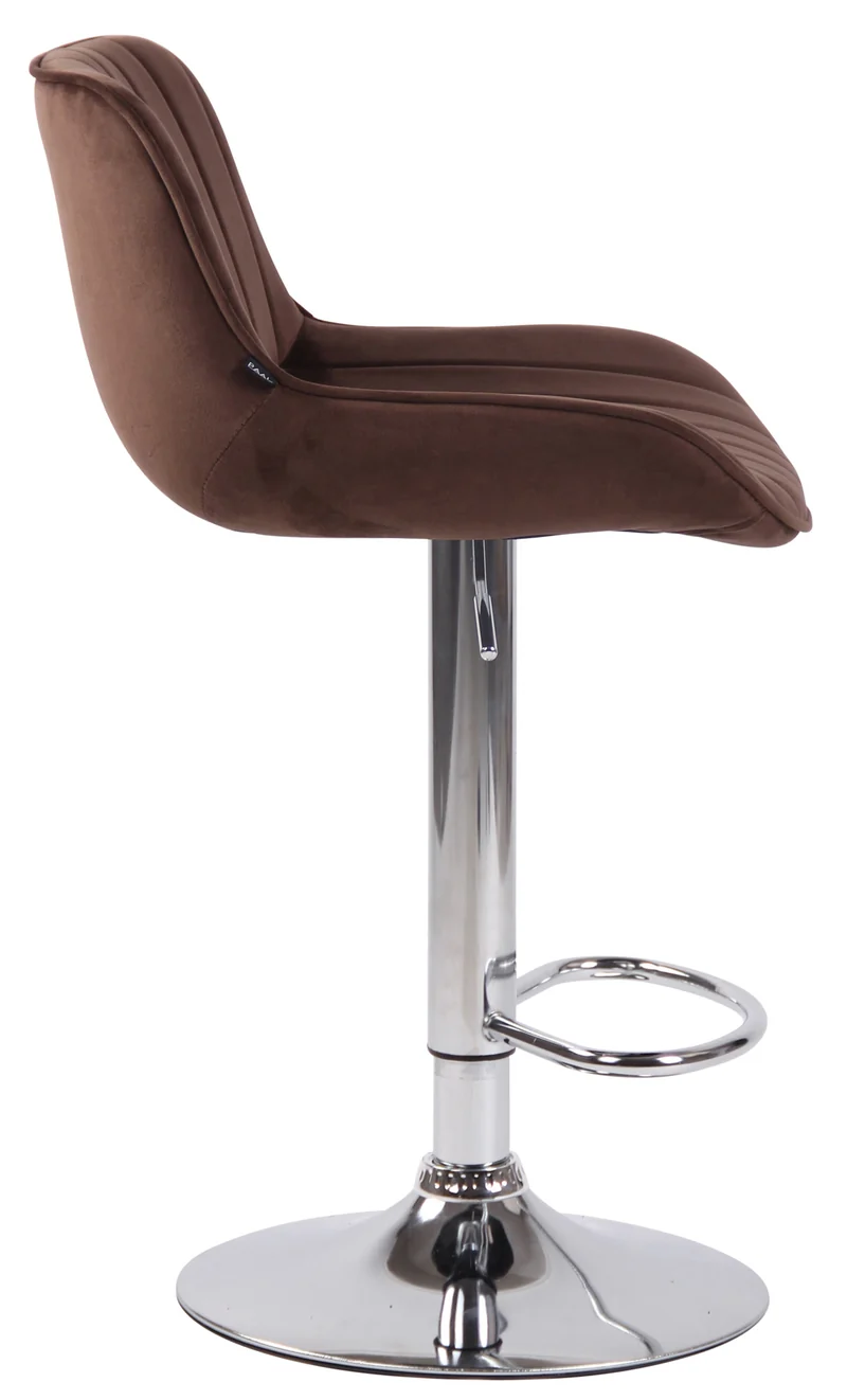 Tabouret de bar chaise haute x1 en tissu marron coutures verticales support en métal chromé 10_0005953