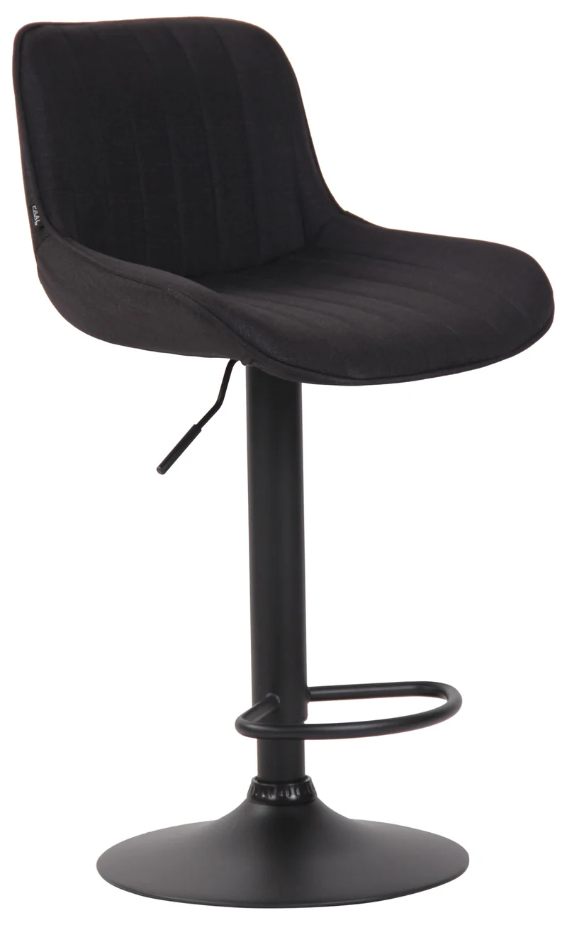 Tabouret de bar chaise haute x1 en tissu noir coutures verticales support en métal noir 10_0005880