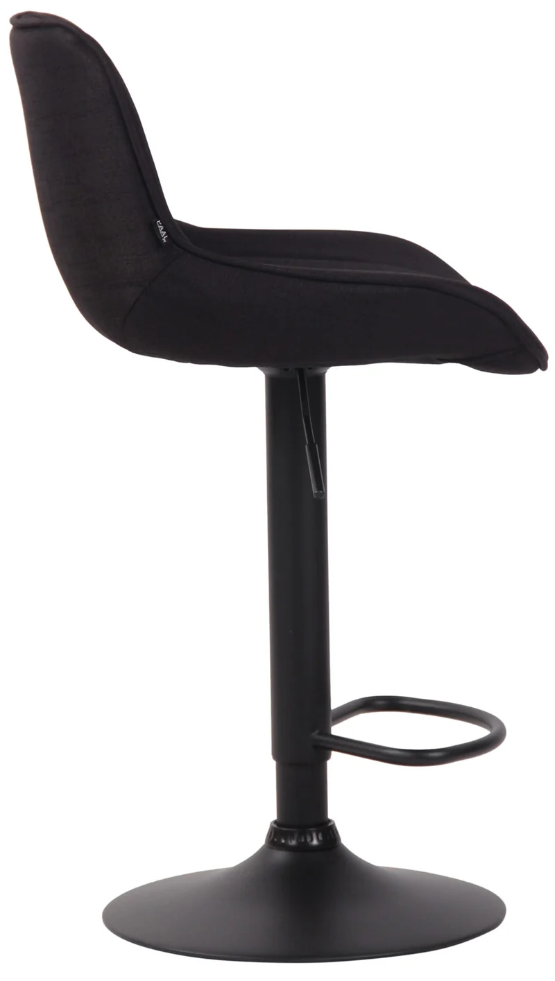 Tabouret de bar chaise haute x1 en tissu noir coutures verticales support en métal noir 10_0005880